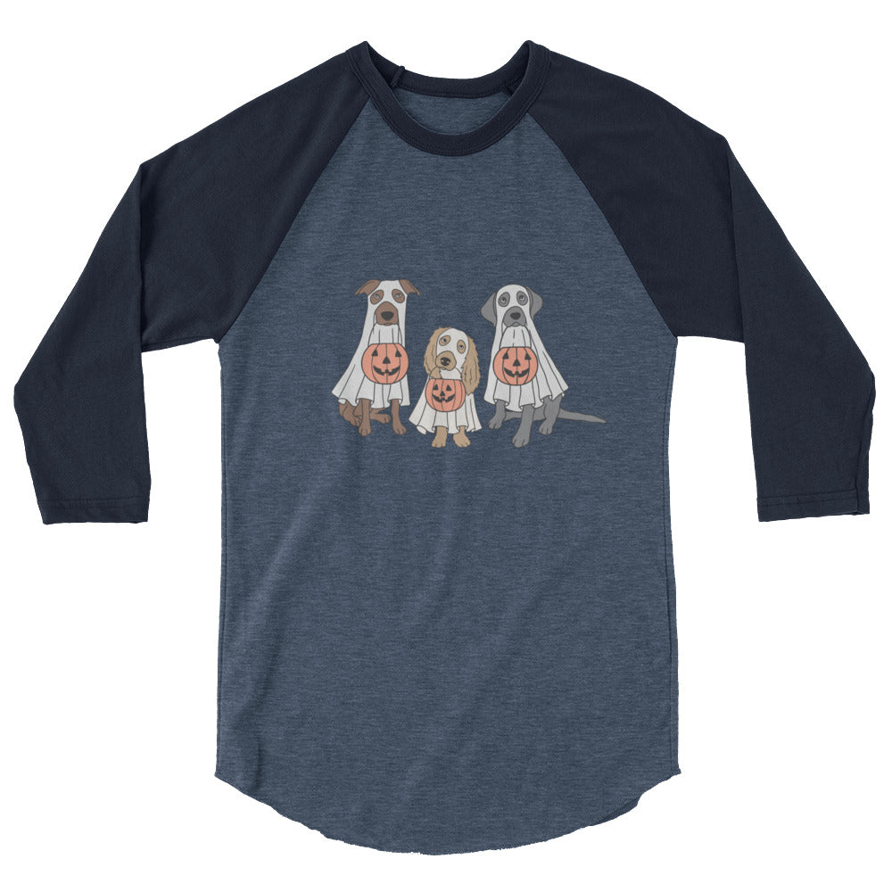 3/4 Sleeve Raglan Shirt - Trick or Treating Dogs