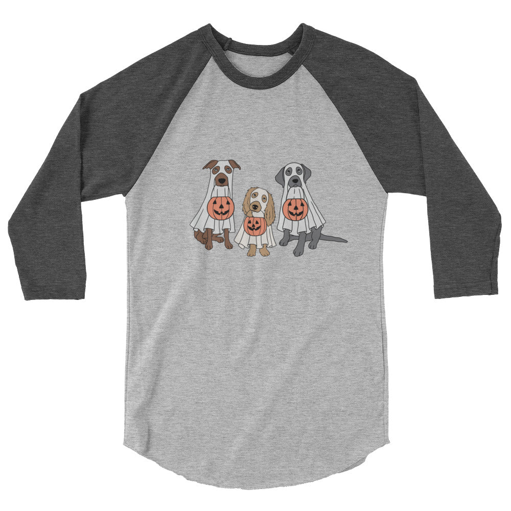 3/4 Sleeve Raglan Shirt - Trick or Treating Dogs