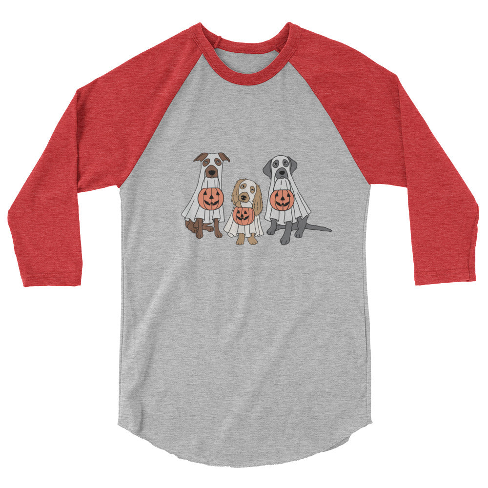 3/4 Sleeve Raglan Shirt - Trick or Treating Dogs