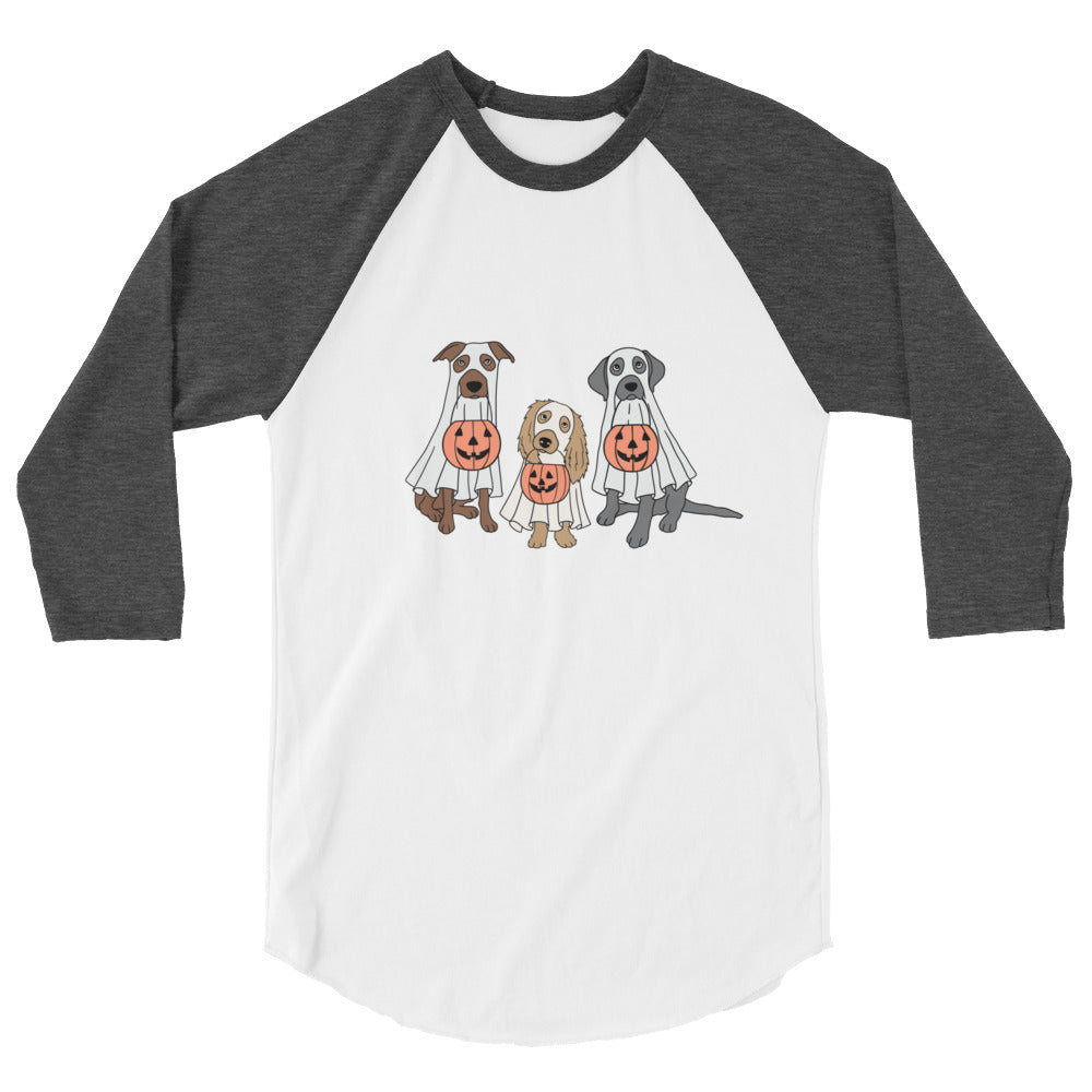 3/4 Sleeve Raglan Shirt - Trick or Treating Dogs