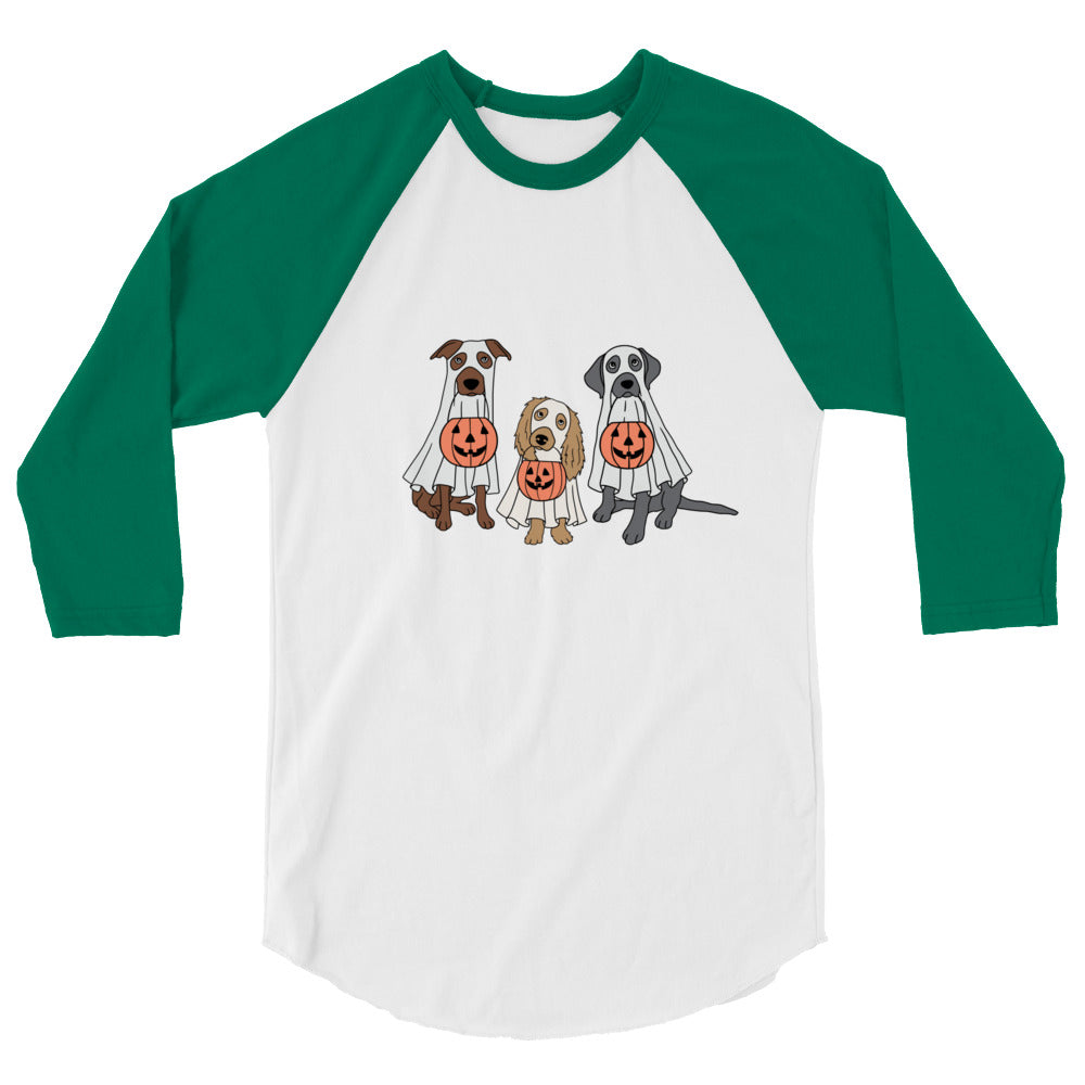 3/4 Sleeve Raglan Shirt - Trick or Treating Dogs