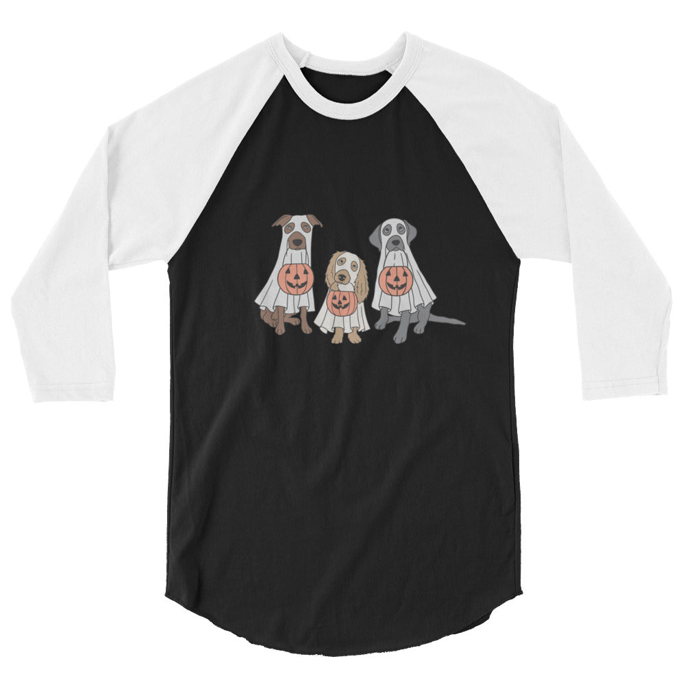 Camisa raglán de manga 3/4 - Perros que piden dulces